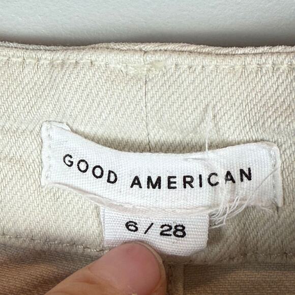 Good American Jeans Women's 6/28 Ivory Denim Straight Leg Icon Cutout Bone Retro - Picture 6 of 9